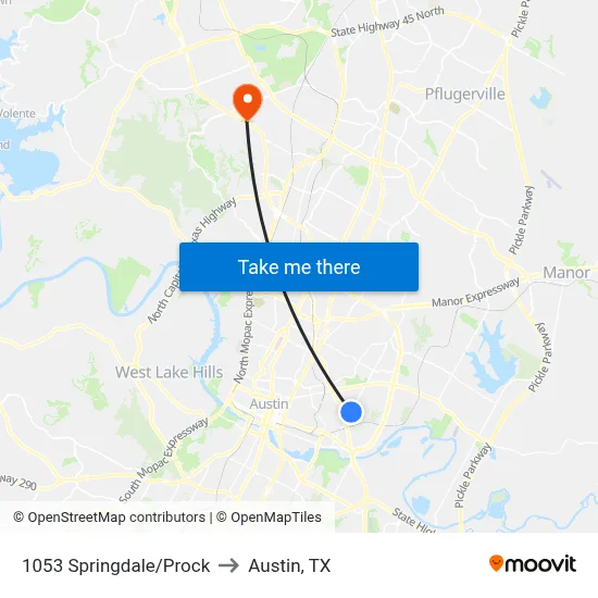 1053 Springdale/Prock to Austin, TX map
