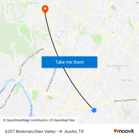 6207 Berkman/Glen Valley to Austin, TX map