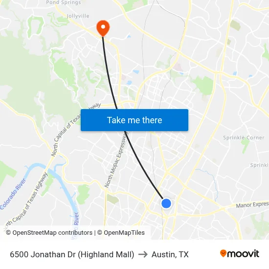 6500 Jonathan Dr (Highland Mall) to Austin, TX map