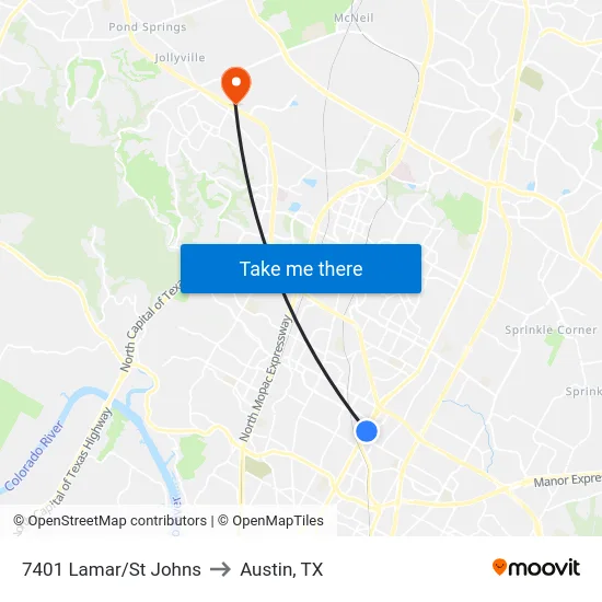 7401 Lamar/St Johns to Austin, TX map
