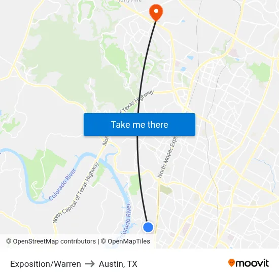 Exposition/Warren to Austin, TX map