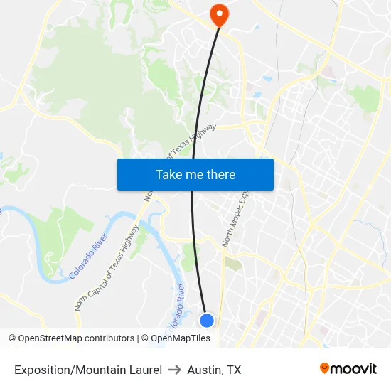 Exposition/Mountain Laurel to Austin, TX map