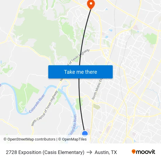 2728 Exposition (Casis Elementary) to Austin, TX map