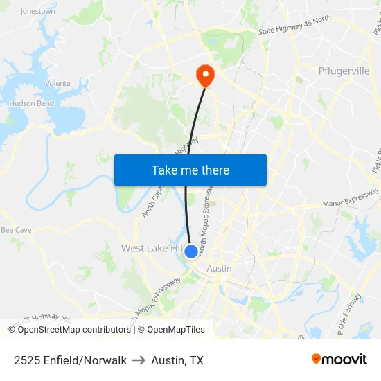 2525 Enfield/Norwalk to Austin, TX map