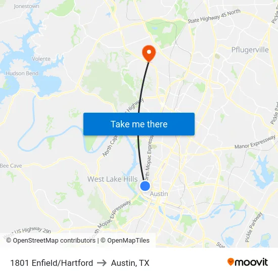 1801 Enfield/Hartford to Austin, TX map