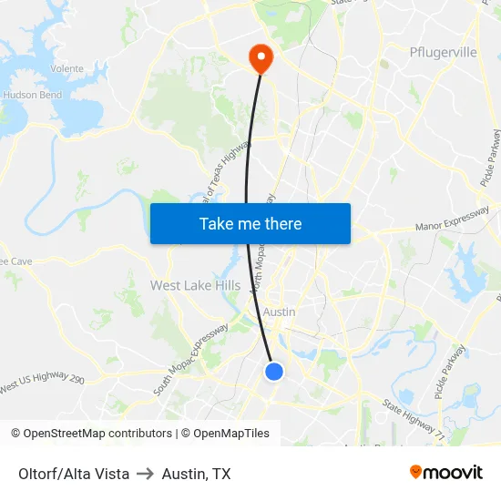 Oltorf/Alta Vista to Austin, TX map