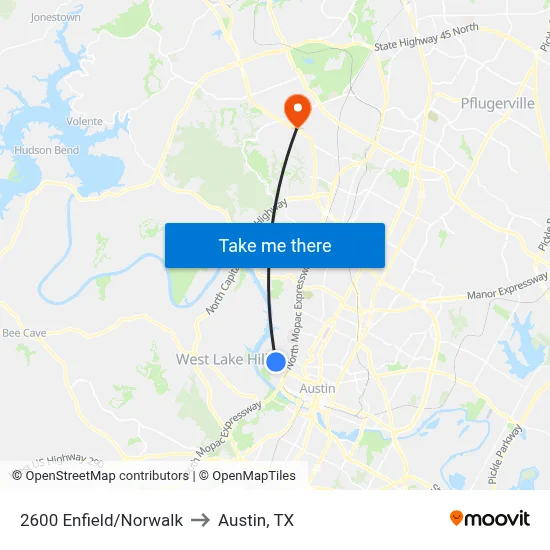 2600 Enfield/Norwalk to Austin, TX map