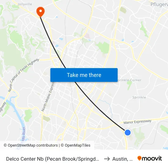 Delco Center Nb (Pecan Brook/Springdale) to Austin, TX map