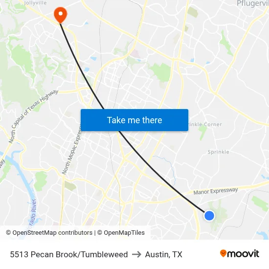 5513 Pecan Brook/Tumbleweed to Austin, TX map