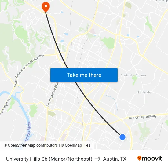 University Hills Sb (Manor/Northeast) to Austin, TX map
