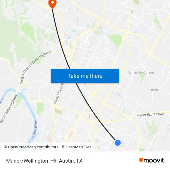 Manor/Wellington to Austin, TX map