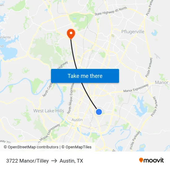 3722 Manor/Tilley to Austin, TX map