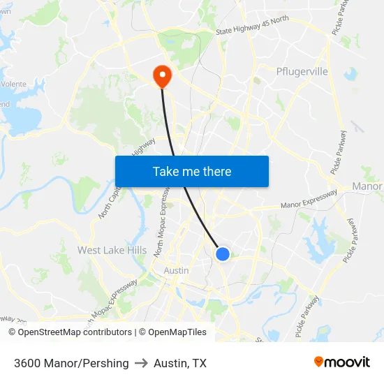 3600 Manor/Pershing to Austin, TX map