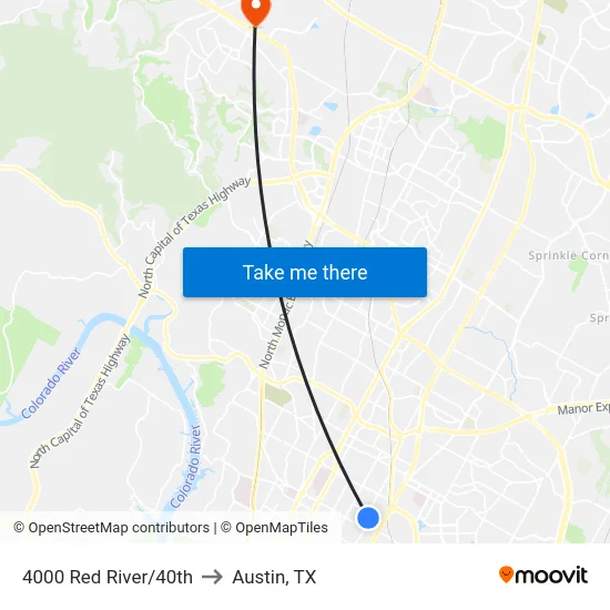 4000 Red River/40th to Austin, TX map