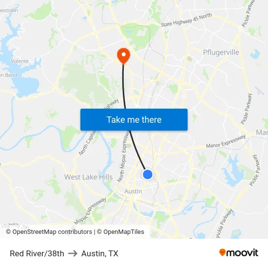 Red River/38th to Austin, TX map