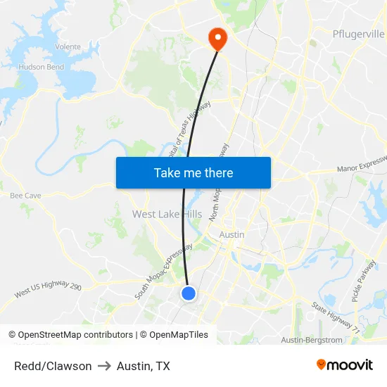 Redd/Clawson to Austin, TX map