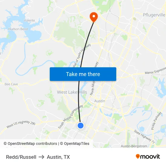Redd/Russell to Austin, TX map