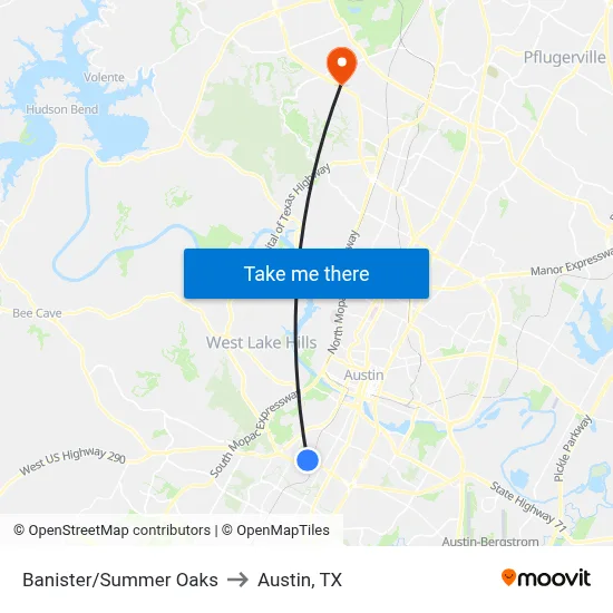 Banister/Summer Oaks to Austin, TX map