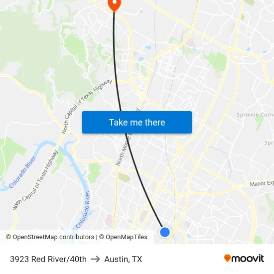 3923 Red River/40th to Austin, TX map