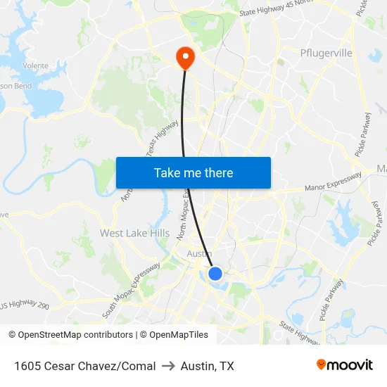 1605 Cesar Chavez/Comal to Austin, TX map