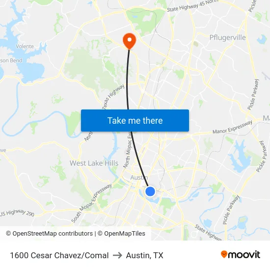 1600 Cesar Chavez/Comal to Austin, TX map