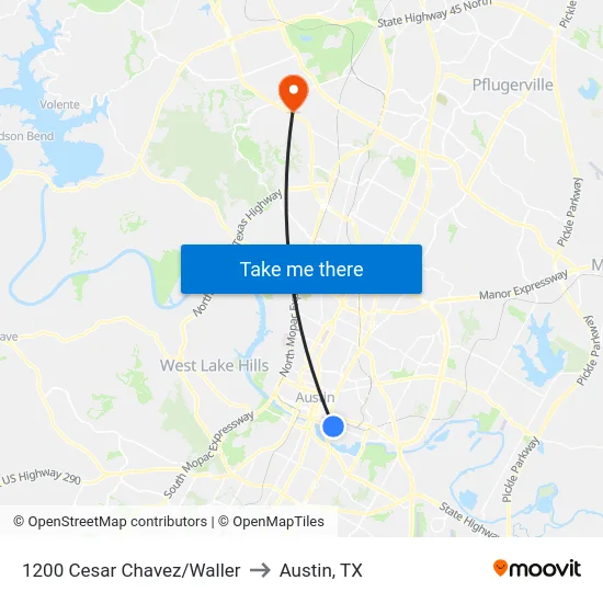 1200 Cesar Chavez/Waller to Austin, TX map