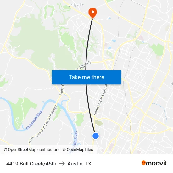 4419 Bull Creek/45th to Austin, TX map