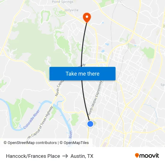 Hancock/Frances Place to Austin, TX map