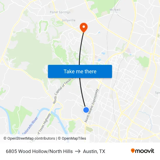 6805 Wood Hollow/North Hills to Austin, TX map