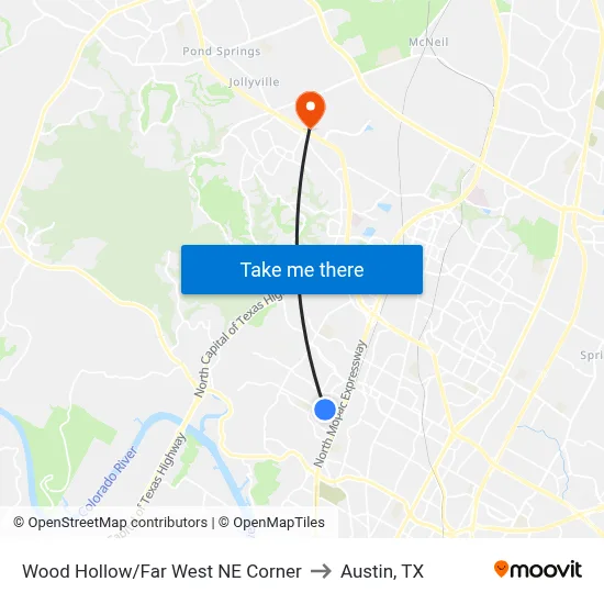 Wood Hollow/Far West NE Corner to Austin, TX map