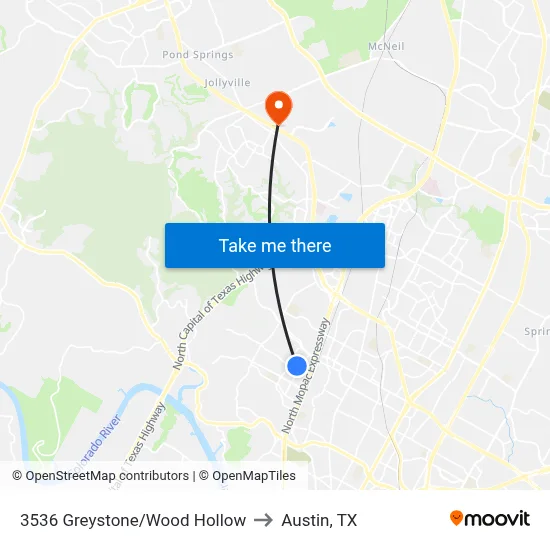 3536 Greystone/Wood Hollow to Austin, TX map