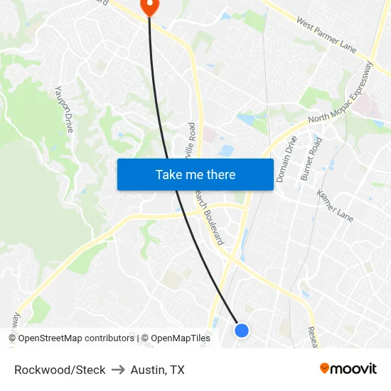 Rockwood/Steck to Austin, TX map