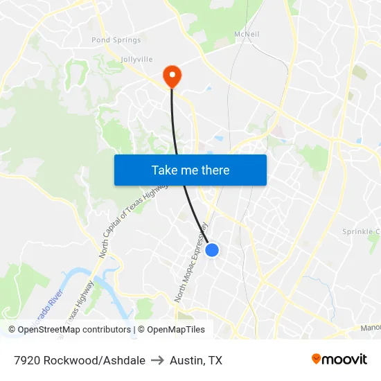 7920 Rockwood/Ashdale to Austin, TX map