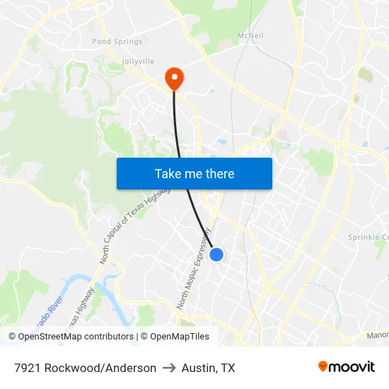 7921 Rockwood/Anderson to Austin, TX map