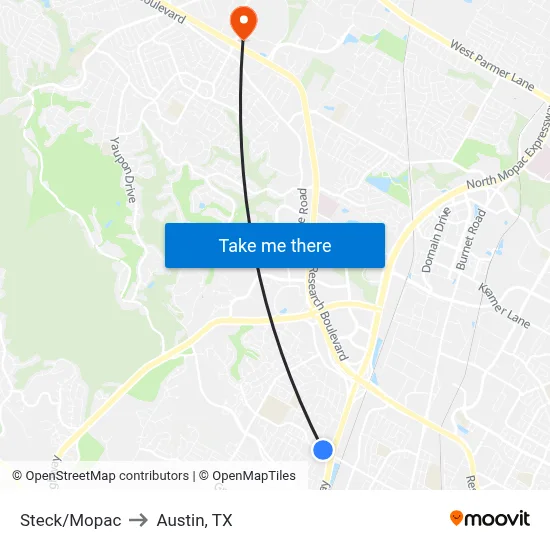 Steck/Mopac to Austin, TX map