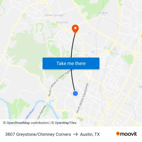 3807 Greystone/Chimney Corners to Austin, TX map