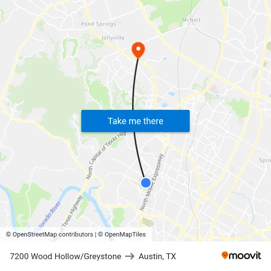 7200 Wood Hollow/Greystone to Austin, TX map