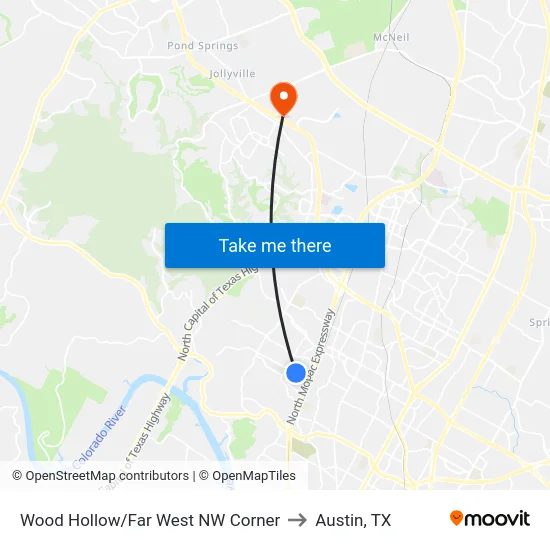 Wood Hollow/Far West NW Corner to Austin, TX map