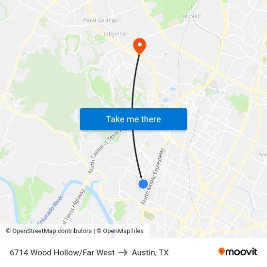 6714 Wood Hollow/Far West to Austin, TX map