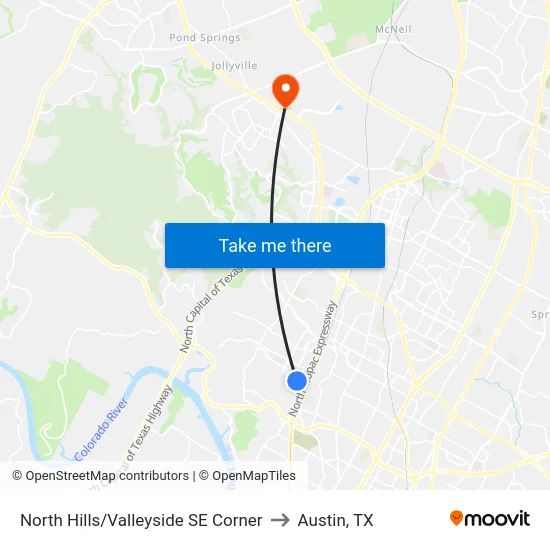 North Hills/Valleyside SE Corner to Austin, TX map