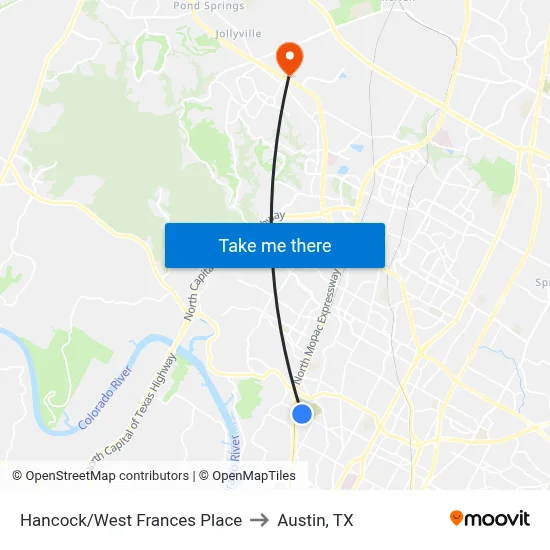 Hancock/West Frances Place to Austin, TX map