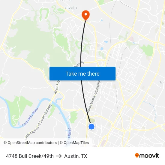 4748 Bull Creek/49th to Austin, TX map