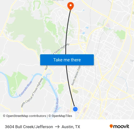 3604 Bull Creek/Jefferson to Austin, TX map