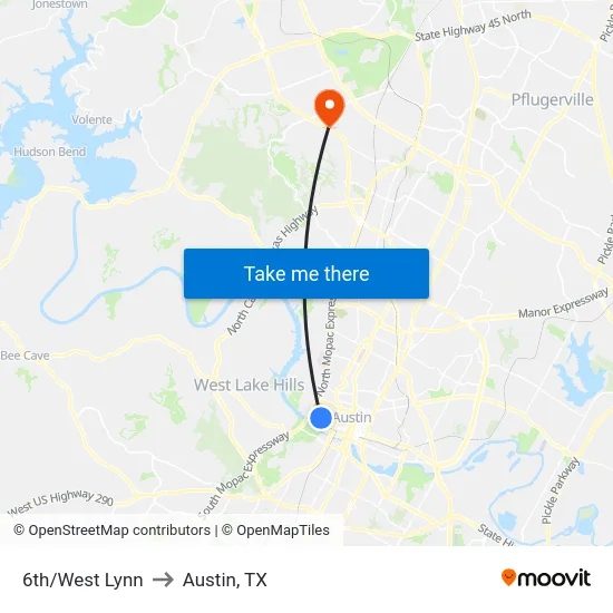 6th/West Lynn to Austin, TX map