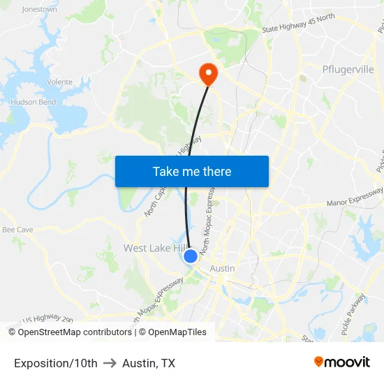 Exposition/10th to Austin, TX map