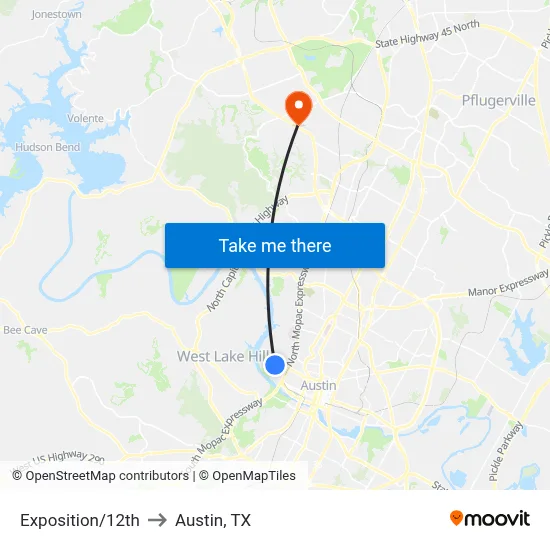 Exposition/12th to Austin, TX map