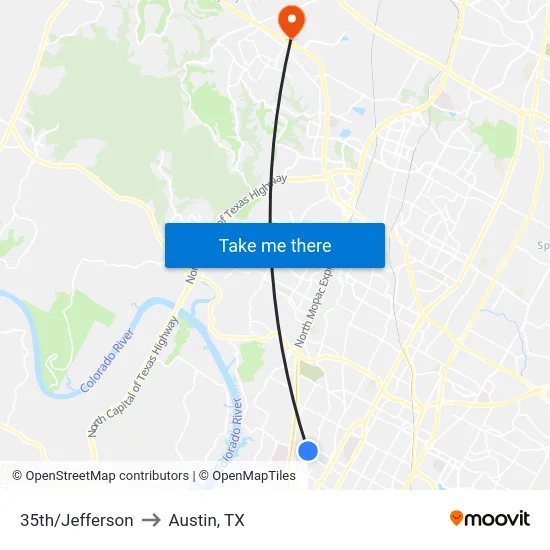 35th/Jefferson to Austin, TX map