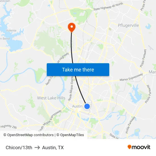 Chicon/13th to Austin, TX map