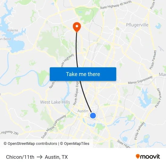 Chicon/11th to Austin, TX map