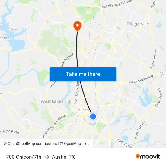 700 Chicon/7th to Austin, TX map
